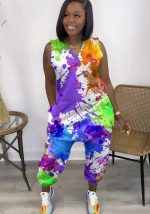 This Plus Size Tie Dye Jumpsuit Design Made Of High Quality Polyster And Spandex Material. It Is Stretchy