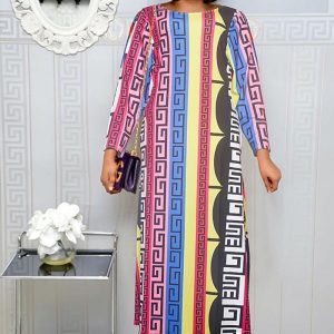 Diese Plus Größe Frauen Afrika gedruckt Rundhalsausschnitt Kleid Design von hoher Qualität Polyster und Spandex Material gemacht