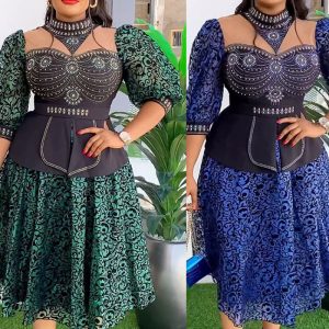 This Plus Size Women African Beaded Lace Patchwork Dress Made Of Soft And Elastic Fabric. Global Lover Wholesale Plus Size Dresses And Hope Curvy Ladies Find Here a Warm And Exciting Place To Shop Affordable Curvy Dresses Online - Plus Size Casual