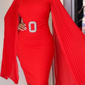 This Plus Size Women African Solid Bodycon Cape Dress Design Made Of High Quality Polyster And Spandex Material. It Come With Good Stretch And Wearing Comfortable. Women¡¯s Midi Dresses Is Omnipotent And Suit For All Kinds Of Occasions - Daily Wear