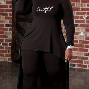 This Plus Size Women Autumn Round Neck Loose Long Sleeve Printed Top And Pant Two-Piece Set Design And Made Of Comfortable And Elastic Fabric. Wholesale Plus Size Two Piece Sets Is a Must-Have Item For Curvy Ladies. Two Piece Sets Can Either Be Worn Together Or Individually