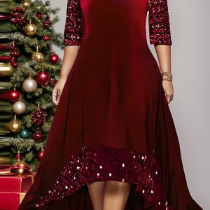 This Plus Size Women Autumn Solid Sequins Maxi Dress Made Of Soft And Elastic Fabric. Global Lover Wholesale Plus Size Dresses And Hope Curvy Ladies Find Here a Warm And Exciting Place To Shop Affordable Curvy Dresses Online - Plus Size Casual