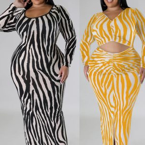 This Plus Size Women Autumn Zebra Print Two-Wear Long Sleeve Dress Made Of Soft And Elastic Fabric. Global Lover Wholesale Plus Size Dresses And Hope Curvy Ladies Find Here a Warm And Exciting Place To Shop Affordable Curvy Dresses Online - Plus Size Casual