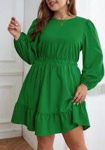 This Plus Size Women Autumn And Winter Ruffle Round Neck Long Sleeve Dress Made Of Soft And Elastic Fabric. Global Lover Wholesale Plus Size Dresses And Hope Curvy Ladies Find Here a Warm And Exciting Place To Shop Affordable Curvy Dresses Online - Plus Size Casual