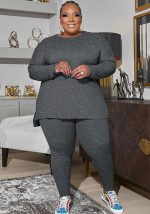 This Plus Size Women Autumn And Winter Solid Color Long Sleeve Top+Pant Two-Piece Set Design And Made Of Comfortable And Elastic Fabric. Wholesale Plus Size Two Piece Sets Is a Must-Have Item For Curvy Ladies. Two Piece Sets Can Either Be Worn Together Or Individually