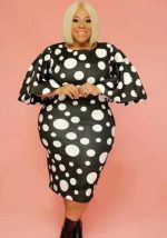 This Plus Size Women Bell Bottom Sleeve Polka Dot Print Bodycon Dress Design Made Of High Quality Polyster And Spandex Material. It Come With Good Stretch And Wearing Comfortable And Feeling Freedom. The Tight And Fitted Dress Is The Most Popular Options From Party Girls. Shop Bodycon Dresses At Global Lover And Find Amazing Designs Sequins