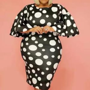 This Plus Size Women Bell Bottom Sleeve Polka Dot Print Bodycon Dress Design Made Of High Quality Polyster And Spandex Material. It Come With Good Stretch And Wearing Comfortable And Feeling Freedom. The Tight And Fitted Dress Is The Most Popular Options From Party Girls. Shop Bodycon Dresses At Global Lover And Find Amazing Designs Sequins