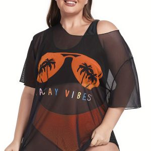 This Plus Size Women Bikini Cover Up Three-Piece Is Made Of Good Quality Lycra And Spandex Fabric