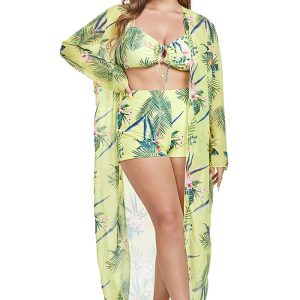 This Plus Size Women Bikini Print Beach Sun Protection Top Top Swimwear Three-Piece Is Made Of Good Quality Lycra And Spandex Fabric