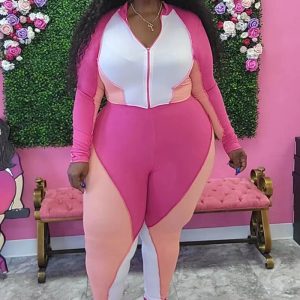 This Plus Size Women Casual Color Block Zipper Long Sleeve Top And Pant Two Piece Set Design And Made Of Comfortable And Elastic Fabric. Wholesale Plus Size Two Piece Sets Is a Must-Have Item For Curvy Ladies. Two Piece Sets Can Either Be Worn Together Or Individually