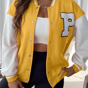 This Plus Size Women Casual Colorblock Baseball Jacket Made Of Comfortable And Soft Fabric. It Is a Must-Have Item For Curvy Ladies In Autumn And Winter. Global Lover Offer All Kinds Of Women¡¯s Plus Size Coat And Hope Curvy Ladies Find Here a Warm And Exciting Place To Shop - Wholesale Plus Size Jackets