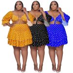 This Plus Size Women Casual Fashion Sexy Crop Top + Lotus Leaf Skirt Two Piece Set Design And Made Of Comfortable And Elastic Fabric. Wholesale Plus Size Two Piece Sets Is a Must-Have Item For Curvy Ladies. Two Piece Sets Can Either Be Worn Together Or Individually