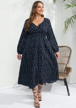 This Plus Size Women Casual Floral v-Neck Long Sleeve Dress Made Of Soft And Elastic Fabric. Global Lover Wholesale Plus Size Dresses And Hope Curvy Ladies Find Here a Warm And Exciting Place To Shop Affordable Curvy Dresses Online - Plus Size Casual