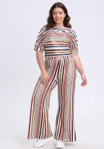 This Plus Size Women Casual Short Sleeve Top And Striped Wide Leg Pants Two-Piece Set Design And Made Of Comfortable And Elastic Fabric. Wholesale Plus Size Two Piece Sets Is a Must-Have Item For Curvy Ladies. Two Piece Sets Can Either Be Worn Together Or Individually