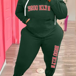 This Plus Size Women Casual Sport Letter Print Long Sleeve Hoodies And Pant Two Piece Design And Made Of Comfortable And Elastic Fabric. Wholesale Plus Size Two Piece Sets Is a Must-Have Item For Curvy Ladies. Two Piece Sets Can Either Be Worn Together Or Individually