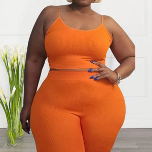 This Plus Size Women Casual Sport u-Shape Sleeveless Top And Short Two-Piece Set Design And Made Of Comfortable And Elastic Fabric. Wholesale Plus Size Two Piece Sets Is a Must-Have Item For Curvy Ladies. Two Piece Sets Can Either Be Worn Together Or Individually