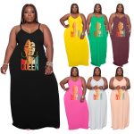 This Plus Size Women Casual Straps Loose Sleeveless Queenprinted Dress Made Of Soft And Elastic Fabric. Global Lover Wholesale Plus Size Dresses And Hope Curvy Ladies Find Here a Warm And Exciting Place To Shop Affordable Curvy Dresses Online - Plus Size Casual