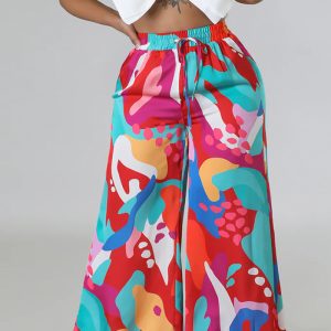 This Plus Size Women Casual Tie Print Pocket Wide Leg Pants Design Made Of Durable And Stretchy Material. It Is a Must-Have Item For Your Closet. Global Lover Offer a Rich Selection Of Wholesale Plus Size Bottoms. You Will Find Wide Range Fabric