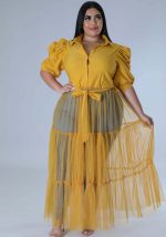 This Plus Size Women Chiffon Puff Sleeve Mesh Patchwork Ruched Dress Made Of Soft And Elastic Fabric. Global Lover Wholesale Plus Size Dresses And Hope Curvy Ladies Find Here a Warm And Exciting Place To Shop Affordable Curvy Dresses Online - Plus Size Casual