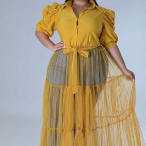 This Plus Size Women Chiffon Puff Sleeve Mesh Patchwork Ruched Dress Made Of Soft And Elastic Fabric. Global Lover Wholesale Plus Size Dresses And Hope Curvy Ladies Find Here a Warm And Exciting Place To Shop Affordable Curvy Dresses Online - Plus Size Casual