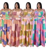 This Plus Size Women Clothes Summer Plaid Crop Strap Top Loose Swing Skirt Two Piece Set Design And Made Of Comfortable And Elastic Fabric. Wholesale Plus Size Two Piece Sets Is a Must-Have Item For Curvy Ladies. Two Piece Sets Can Either Be Worn Together Or Individually