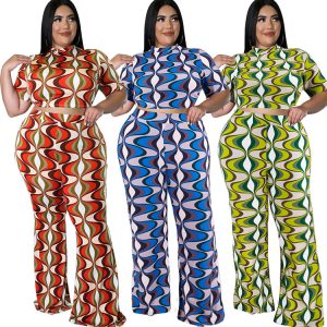 This Plus Size Women Clothes Summer Short Sleeve t-Shirt Straight Pants Two Piece Set Design And Made Of Comfortable And Elastic Fabric. Wholesale Plus Size Two Piece Sets Is a Must-Have Item For Curvy Ladies. Two Piece Sets Can Either Be Worn Together Or Individually