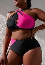 This Plus Size Women Color Block Two Pieces Swimwear Is Made Of Good Quality Lycra And Spandex Fabric