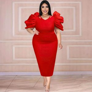 This Plus Size Women Cut Out Round Neck Solid Pleated Short Sleeve Bodycon Dress Design Made Of Good Quality Polyster And Spandex Material