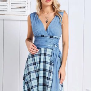 This Plus Size Women Deep v Plaid Patchwork Loose Dress Made Of Soft And Elastic Fabric. Global Lover Wholesale Plus Size Dresses And Hope Curvy Ladies Find Here a Warm And Exciting Place To Shop Affordable Curvy Dresses Online - Plus Size Casual