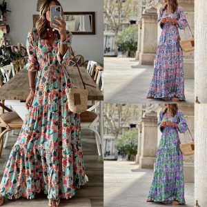 This Plus Size Women Dress Printed Short Sleeve Tie-Up Maxi Dress Design Made Of High Quality Polyster And Spandex Material