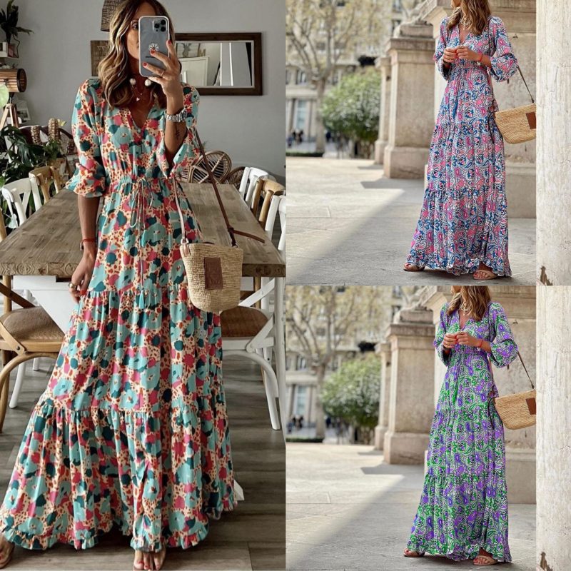 This Plus Size Women Dress Printed Short Sleeve Tie-Up Maxi Dress Design Made Of High Quality Polyster And Spandex Material