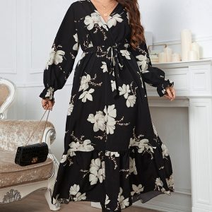 This Plus Size Women Elegant Printed v-Neck Dress Made Of Soft And Elastic Fabric. Global Lover Wholesale Plus Size Dresses And Hope Curvy Ladies Find Here a Warm And Exciting Place To Shop Affordable Curvy Dresses Online - Plus Size Casual