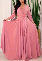 This Plus Size Women Elegant v-Neck Solid Dress Design Made O