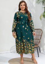 This Plus Size Women Ethnic Loose Shiny Printed Long Sleeve Maxi Dress Made Of Soft And Elastic Fabric. Global Lover Wholesale Plus Size Dresses And Hope Curvy Ladies Find Here a Warm And Exciting Place To Shop Affordable Curvy Dresses Online - Plus Size Casual