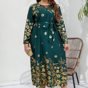 This Plus Size Women Ethnic Loose Shiny Printed Long Sleeve Maxi Dress Made Of Soft And Elastic Fabric. Global Lover Wholesale Plus Size Dresses And Hope Curvy Ladies Find Here a Warm And Exciting Place To Shop Affordable Curvy Dresses Online - Plus Size Casual