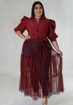 This Plus Size Women Fall Lace-Up See-Through Mesh Shirt Dress Made Of Soft And Elastic Fabric. Global Lover Wholesale Plus Size Dresses And Hope Curvy Ladies Find Here a Warm And Exciting Place To Shop Affordable Curvy Dresses Online - Plus Size Casual