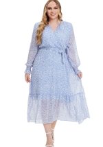 This Plus Size Women Fall Long Sleeve Floral Dress Made Of Soft And Elastic Fabric. Global Lover Wholesale Plus Size Dresses And Hope Curvy Ladies Find Here a Warm And Exciting Place To Shop Affordable Curvy Dresses Online - Plus Size Casual