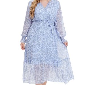 This Plus Size Women Fall Long Sleeve Floral Dress Made Of Soft And Elastic Fabric. Global Lover Wholesale Plus Size Dresses And Hope Curvy Ladies Find Here a Warm And Exciting Place To Shop Affordable Curvy Dresses Online - Plus Size Casual