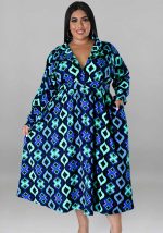 This Plus Size Women Fall Long Sleeve Printed Casual Shirt Dress With Belt Made Of Soft And Elastic Fabric. Global Lover Wholesale Plus Size Dresses And Hope Curvy Ladies Find Here a Warm And Exciting Place To Shop Affordable Curvy Dresses Online - Plus Size Casual