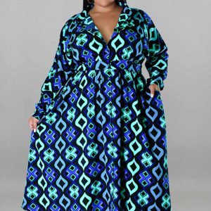 This Plus Size Women Fall Long Sleeve Printed Casual Shirt Dress With Belt Made Of Soft And Elastic Fabric. Global Lover Wholesale Plus Size Dresses And Hope Curvy Ladies Find Here a Warm And Exciting Place To Shop Affordable Curvy Dresses Online - Plus Size Casual