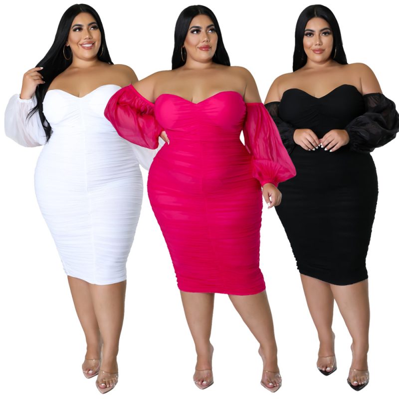 This Plus Size Women Fall Mesh Pleated Long Sleeve Dress Made Of Soft And Elastic Fabric. Global Lover Wholesale Plus Size Dresses And Hope Curvy Ladies Find Here a Warm And Exciting Place To Shop Affordable Curvy Dresses Online - Plus Size Casual