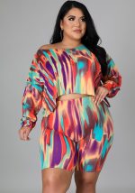 This Plus Size Women Fall Multi-Color Print Top And Shors Two-Piece Set Design And Made Of Comfortable And Elastic Fabric. Wholesale Plus Size Two Piece Sets Is a Must-Have Item For Curvy Ladies. Two Piece Sets Can Either Be Worn Together Or Individually