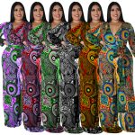 This Plus Size Women Fall Print Long Sleeve Jumpsuit Design Made Of High Quality Polyster And Spandex Material. It Is Stretchy