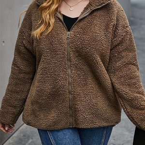 This Plus Size Women Fall/Winter Turndown Collar Zip Pocket Long Sleeve Jacket Made Of Comfortable And Soft Fabric. It Is a Must-Have Item For Curvy Ladies In Autumn And Winter. Global Lover Offer All Kinds Of Women¡¯s Plus Size Coat And Hope Curvy Ladies Find Here a Warm And Exciting Place To Shop - Wholesale Plus Size Jackets