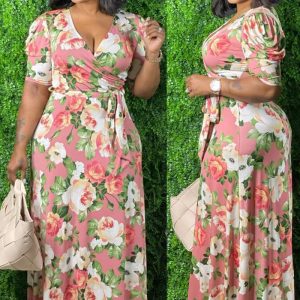 This Plus Size Women Floral Print Maxi Dress Made Of Soft And Elastic Fabric. Global Lover Wholesale Plus Size Dresses And Hope Curvy Ladies Find Here a Warm And Exciting Place To Shop Affordable Curvy Dresses Online - Plus Size Casual