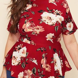 Diese Plus Size Frauen Floral Print Rundhalsausschnitt Ss Top aus bequemen und elastischen Stoff. Es ist Großhandel Sexy Plus Size Tops für Frauen. Mit dem allmählichen Anstieg des feministischen Bewusstseins