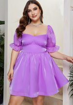 This Plus Size Women French Puff Sleeve Square Neck Dress Made Of Soft And Elastic Fabric. Global Lover Wholesale Plus Size Dresses And Hope Curvy Ladies Find Here a Warm And Exciting Place To Shop Affordable Curvy Dresses Online - Plus Size Casual