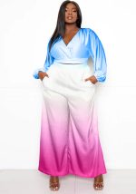 This Plus Size Women Gradient Patchwork v Neck Top And Pant Casual Two-Piece Set Design And Made Of Comfortable And Elastic Fabric. Wholesale Plus Size Two Piece Sets Is a Must-Have Item For Curvy Ladies. Two Piece Sets Can Either Be Worn Together Or Individually