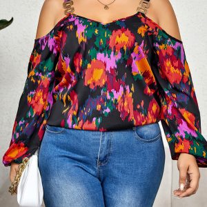 This Plus Size Women Graffiti Print Puffed Sleeves Top Made Of Comfortable And Elastic Fabric. It Is Wholesale Sexy Plus Size Tops For Women. With The Gradual Rise Of Feminist Awareness