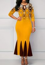 This Plus Size Women Half-Sleeve Elegant Hollow Printed Fishtail Maxi Dress Made Of Soft And Elastic Fabric. Global Lover Wholesale Plus Size Dresses And Hope Curvy Ladies Find Here a Warm And Exciting Place To Shop Affordable Curvy Dresses Online - Plus Size Casual